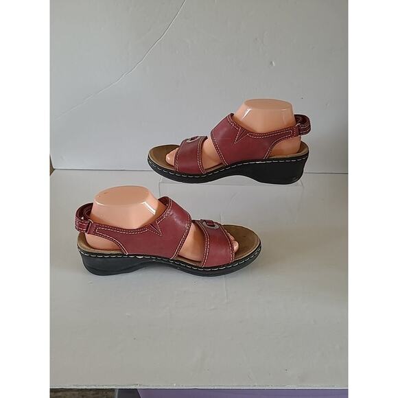 Clarks Lexi Birch WMS 9.5M Slingback Wedge Sandals Red Leather - Picture 3 of 11